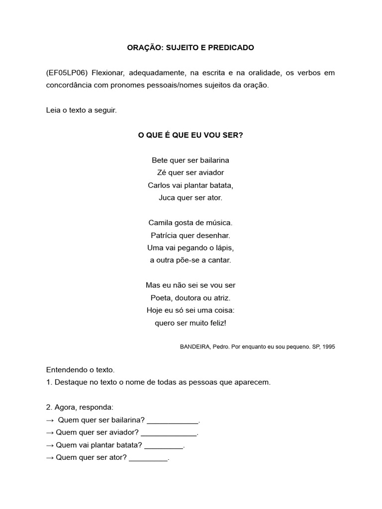 Sujeito e Predicado na Oração | PDF | Pronome | Assunto (gramática)