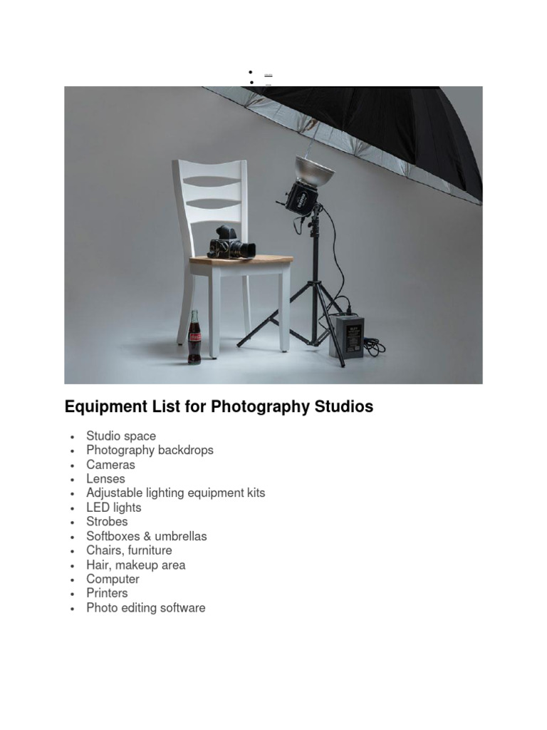 Essential Photography Studio Equipment List | PDF | Flash (Photography ...