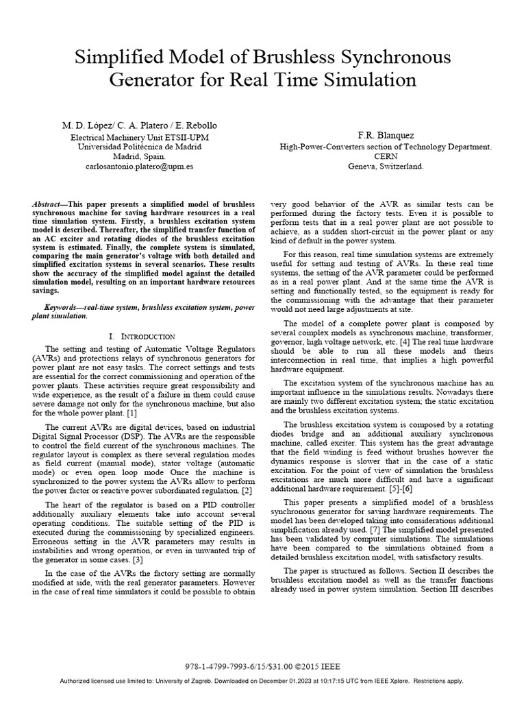 Simplified Brushless Generator Model | PDF | Electric Generator ...
