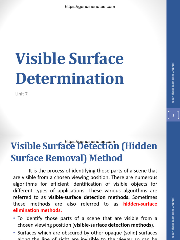 UNIT 7 Visible Surface Determination | PDF | Graphics | Computer Graphics