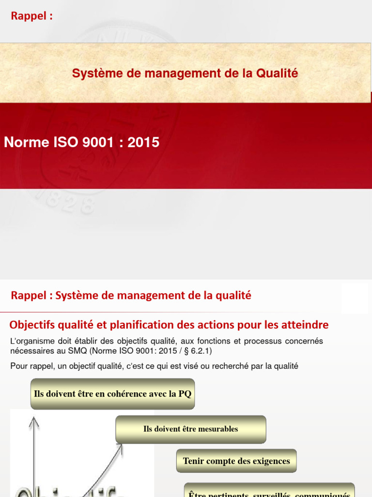 Objectifs Qualité et SMQ ISO 9001:2015 | PDF | Management de la qualité ...