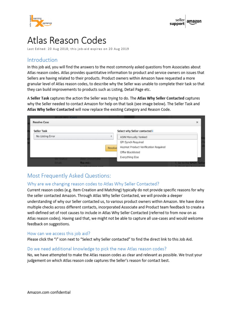 Atlas Reason Codes Job Aid for Sellers | PDF | Cognitive Science ...