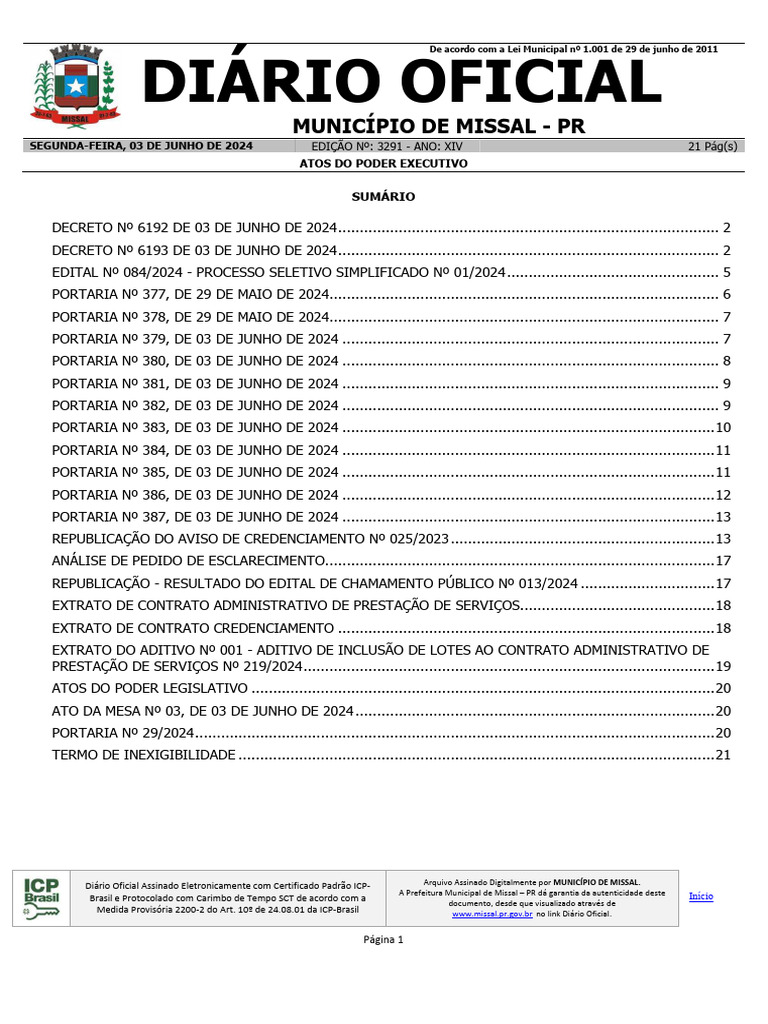 Atos do Poder Executivo de Missal - PR | PDF