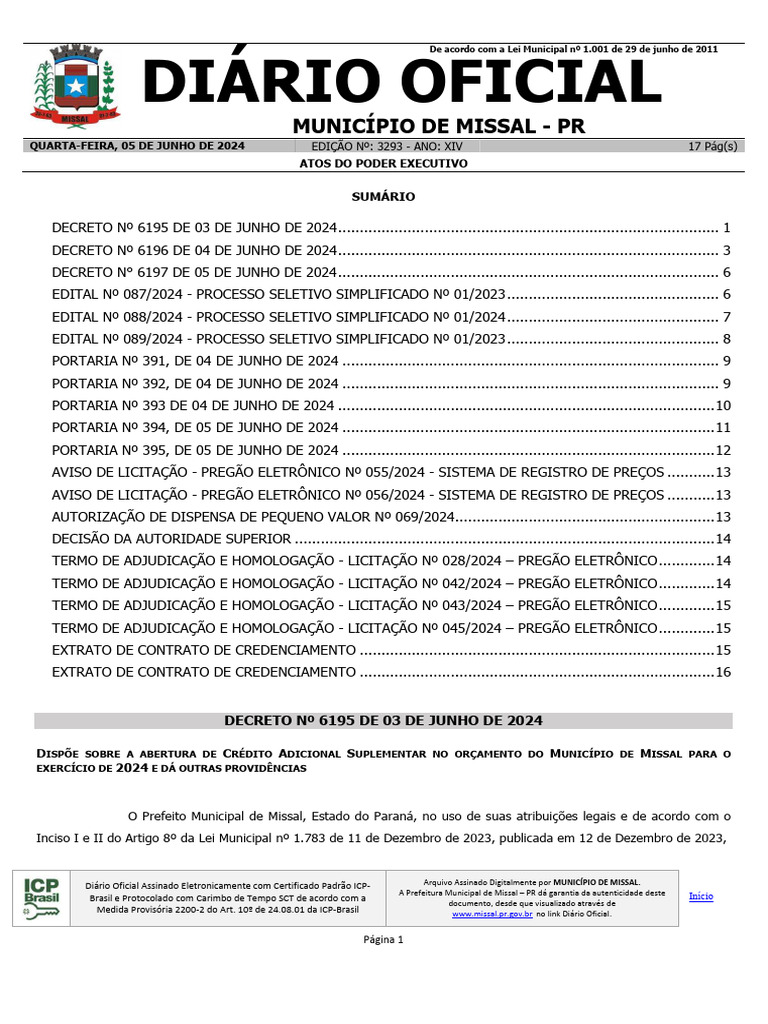Atos do Executivo de Missal - Junho 2024 | PDF
