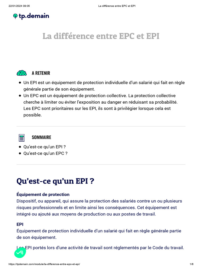 Différence entre EPC et EPI | PDF | Équipement de protection ...