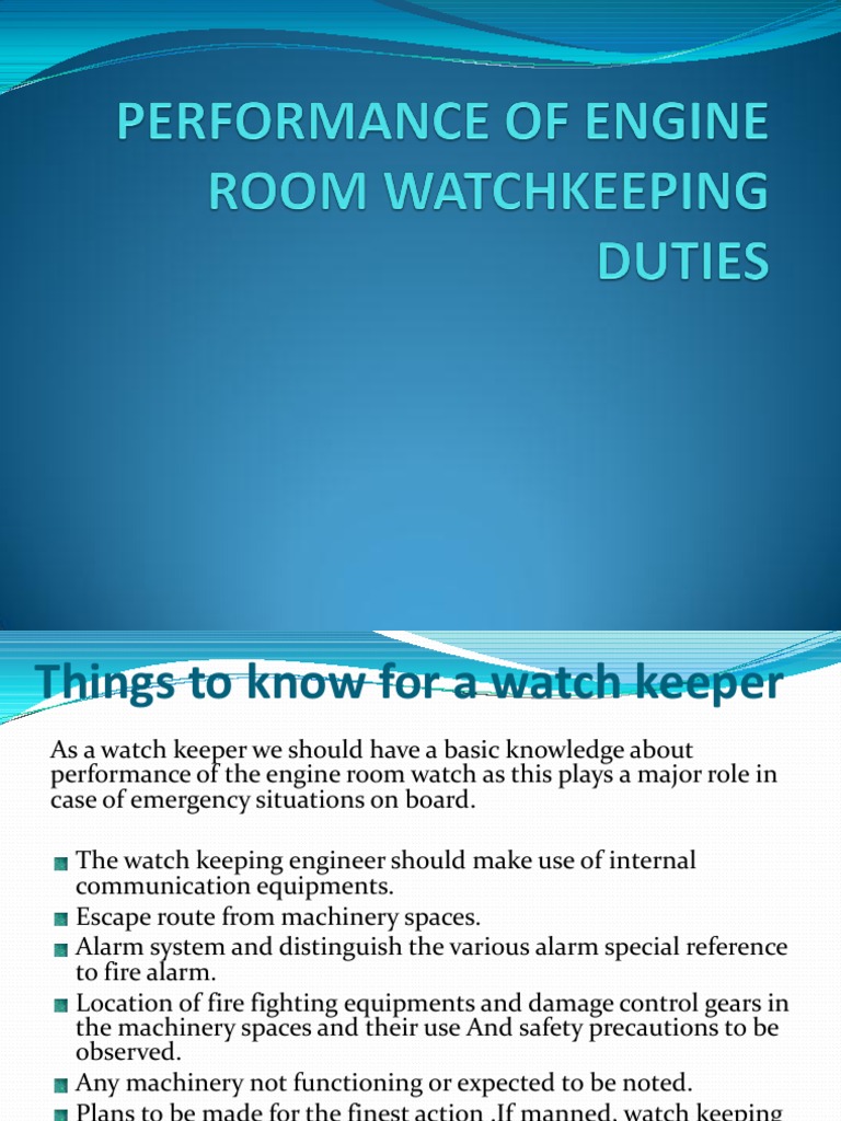 Performance of Engine Room Watch Keeping Duties PDF Fuel Oil Machines