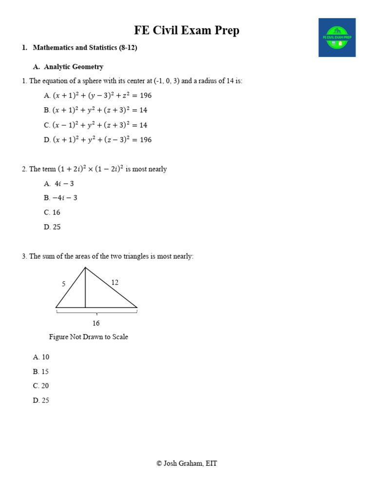 FE Civil Exam Mathematics Review | PDF | Mode (Statistics) | Area