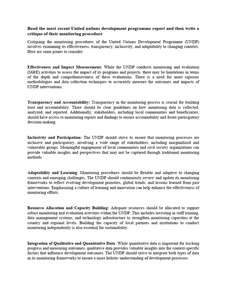 Read The Most Recent United Nations Development Programme Report And