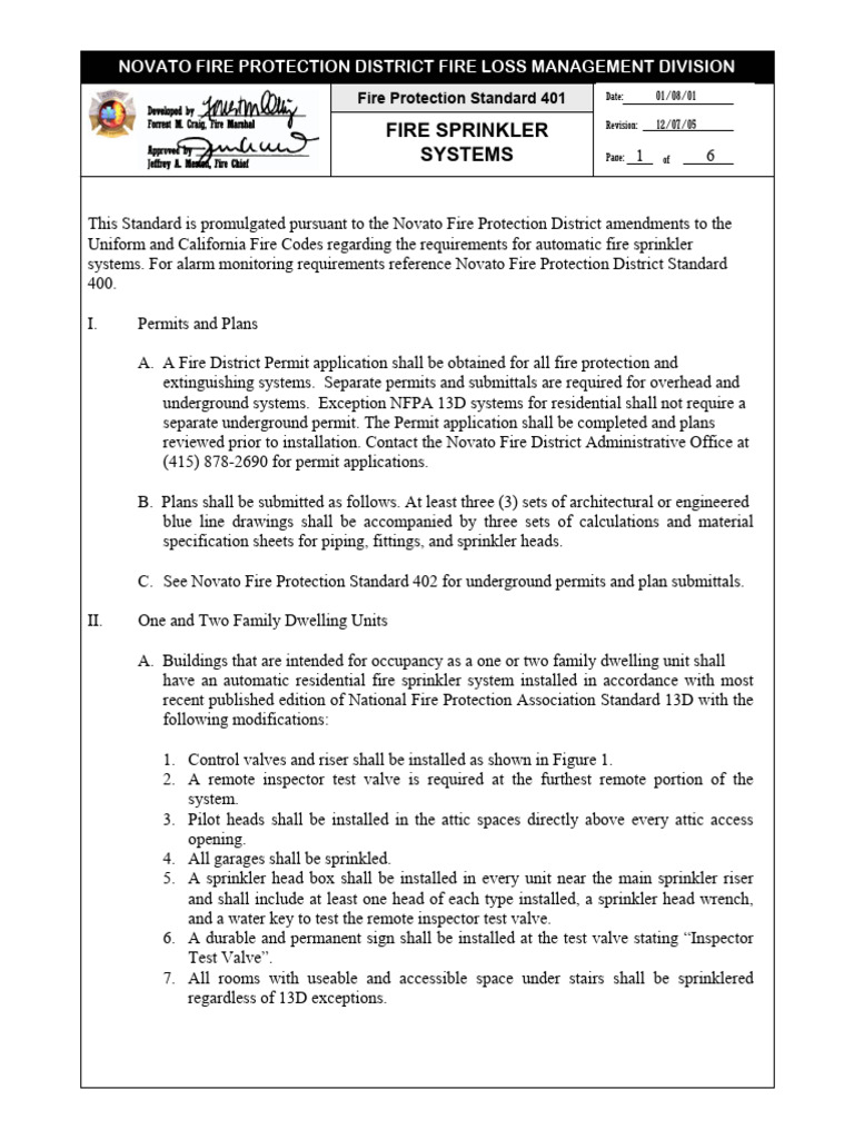 401 Fire Sprinkler Systems | PDF | Fire Sprinkler System | Building ...