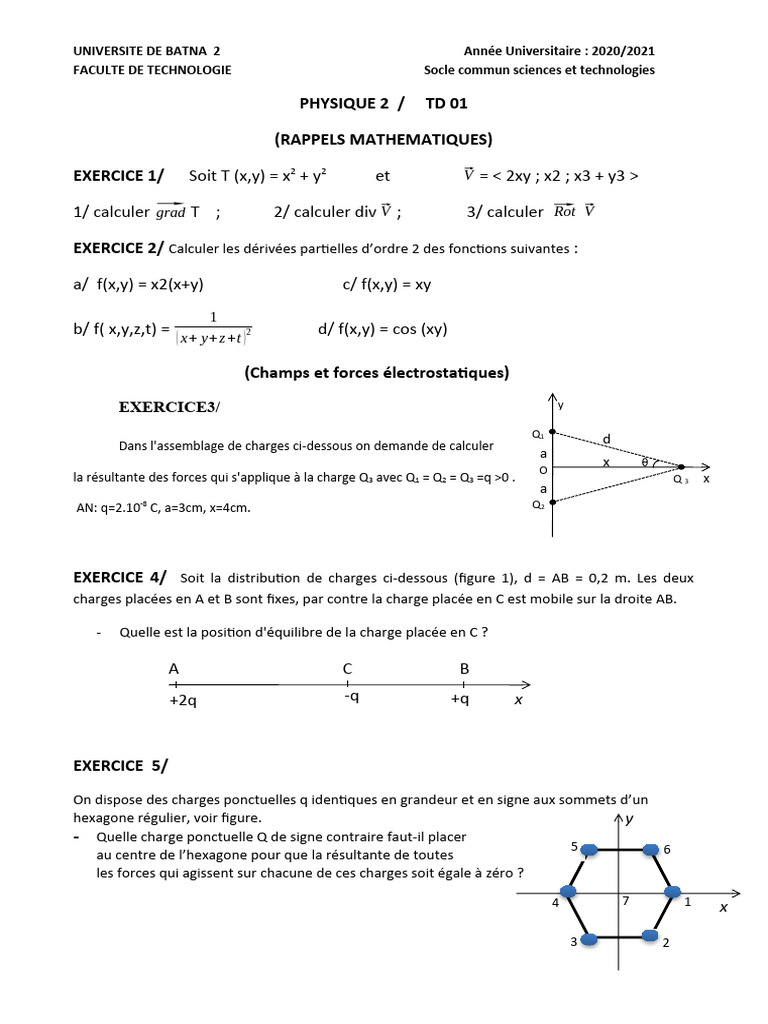 TD Physique 2 : Exercices et Solutions | PDF | Champ électrique ...