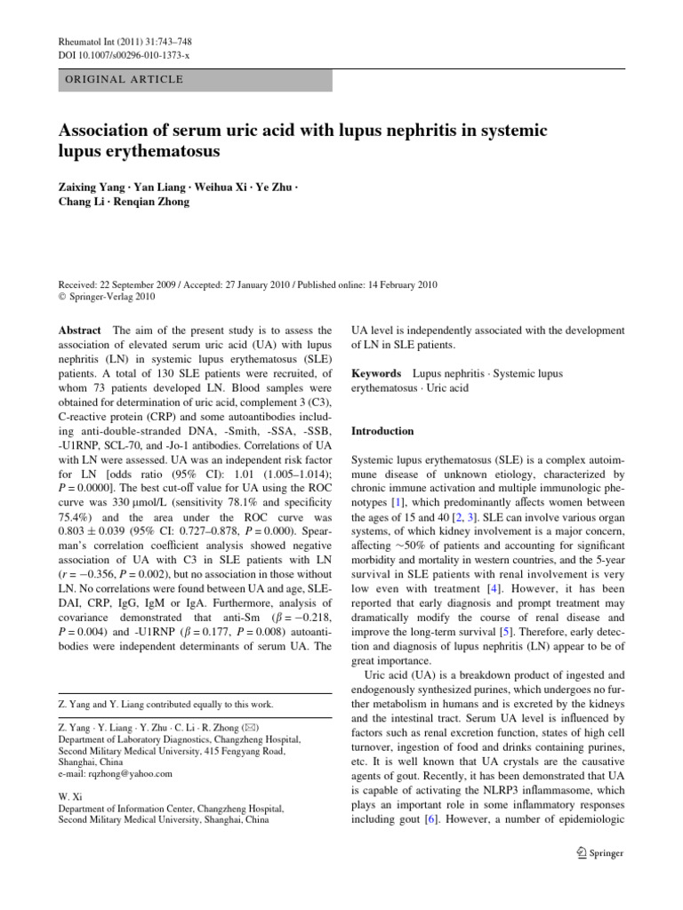 Zaixing Yang - Association of Serum Uric Acid With Lupus Nephritis in ...