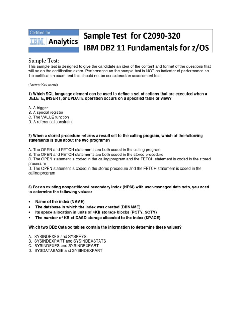 DB2 Certification Sample Test Guide | PDF | Database Index | Data ...