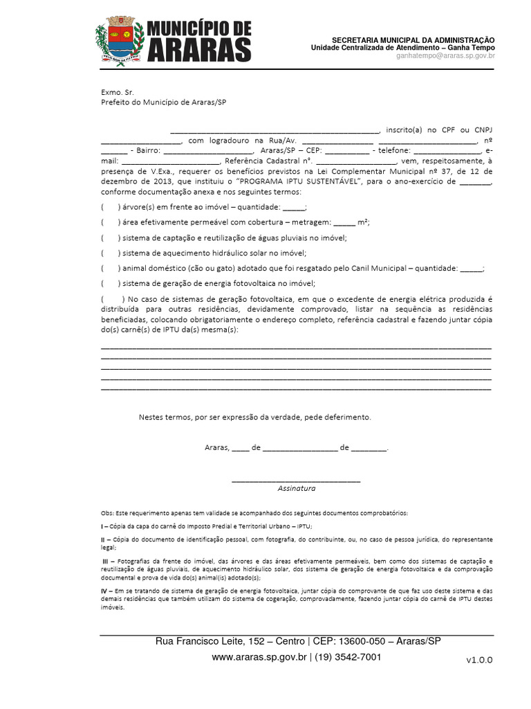 Requerimento para solicitar iptu sustent vel v1 0 0 download gr tis