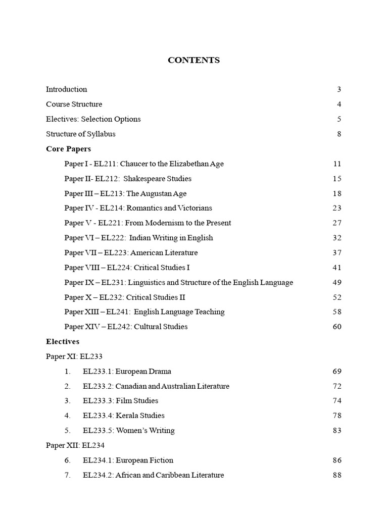 M.A. English Language & Literature Syllabus | PDF | English Literature ...