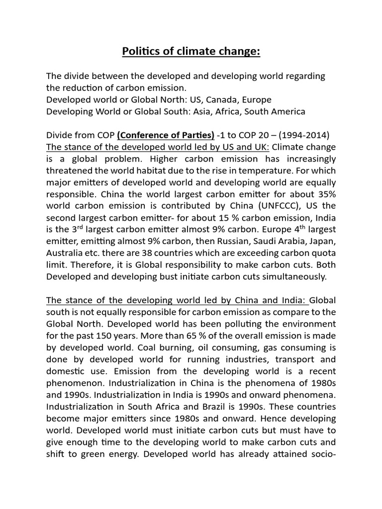 Climate Change Politics: North-South Divide | PDF | Sustainable Energy ...