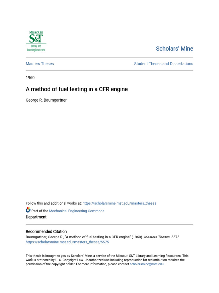 A Method of Fuel Testing in A CFR Engine | PDF | Thesis | Engines