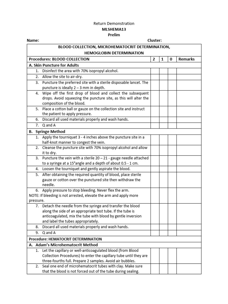 Blood Collection and Hematocrit Guide | PDF | Medical Specialties ...