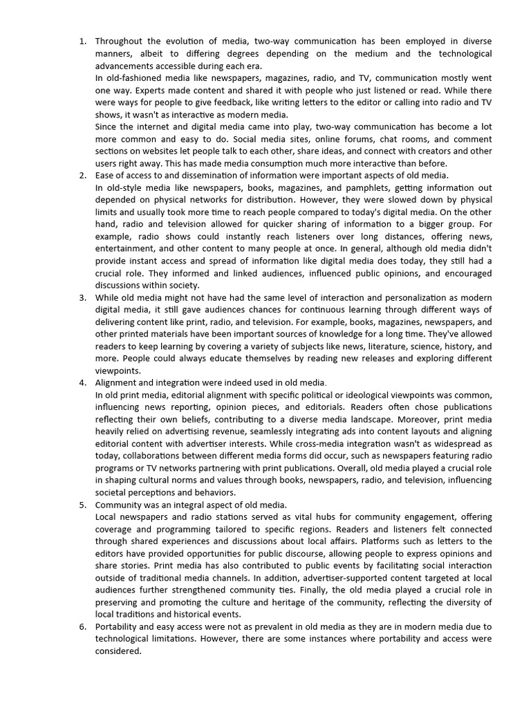 Evolution of Two-Way Media Communication | PDF | Mass Media | Newspapers