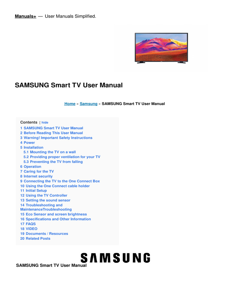Samsung Smart Tv Manual | Download Free PDF | Ac Power Plugs And