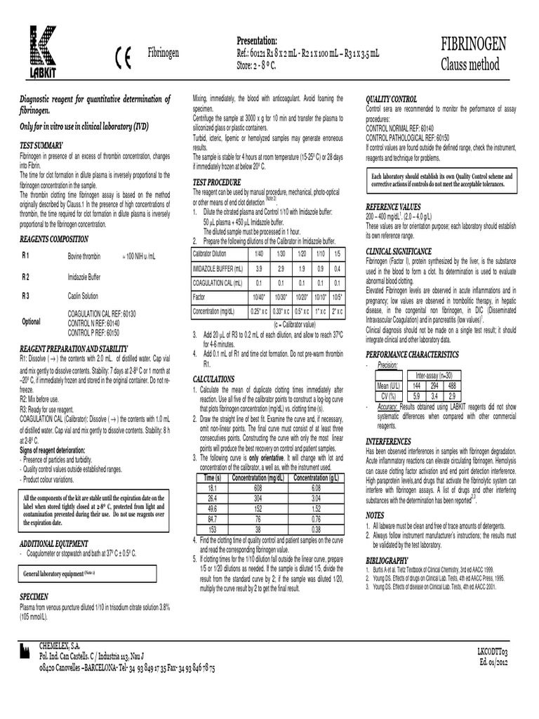 Fibrinogen Assay Clauss Method Guide | PDF | Coagulation | Blood