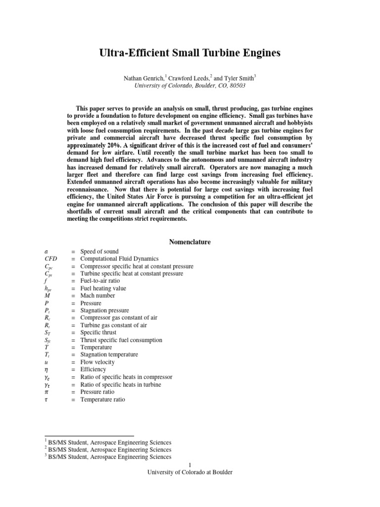 Ultra-Efficient Small Turbine Engines Analysis | PDF | Jet Engine | Gas ...