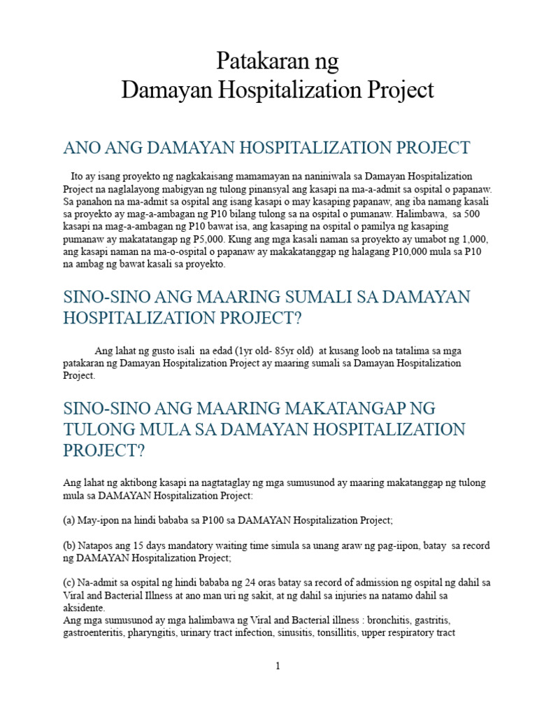 Patakaran NG DAMAYAN Hopitalization Project 1 | PDF