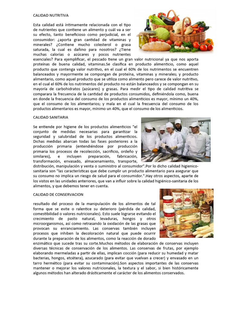 Calidad Nutritiva | Descargar gratis PDF | Alimentos | Nutrientes