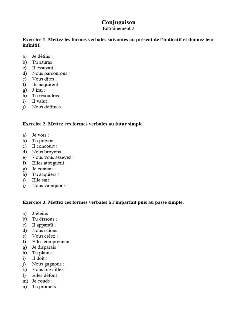 Exercices de Conjugaison Française | PDF | Verbe | Relations syntaxiques