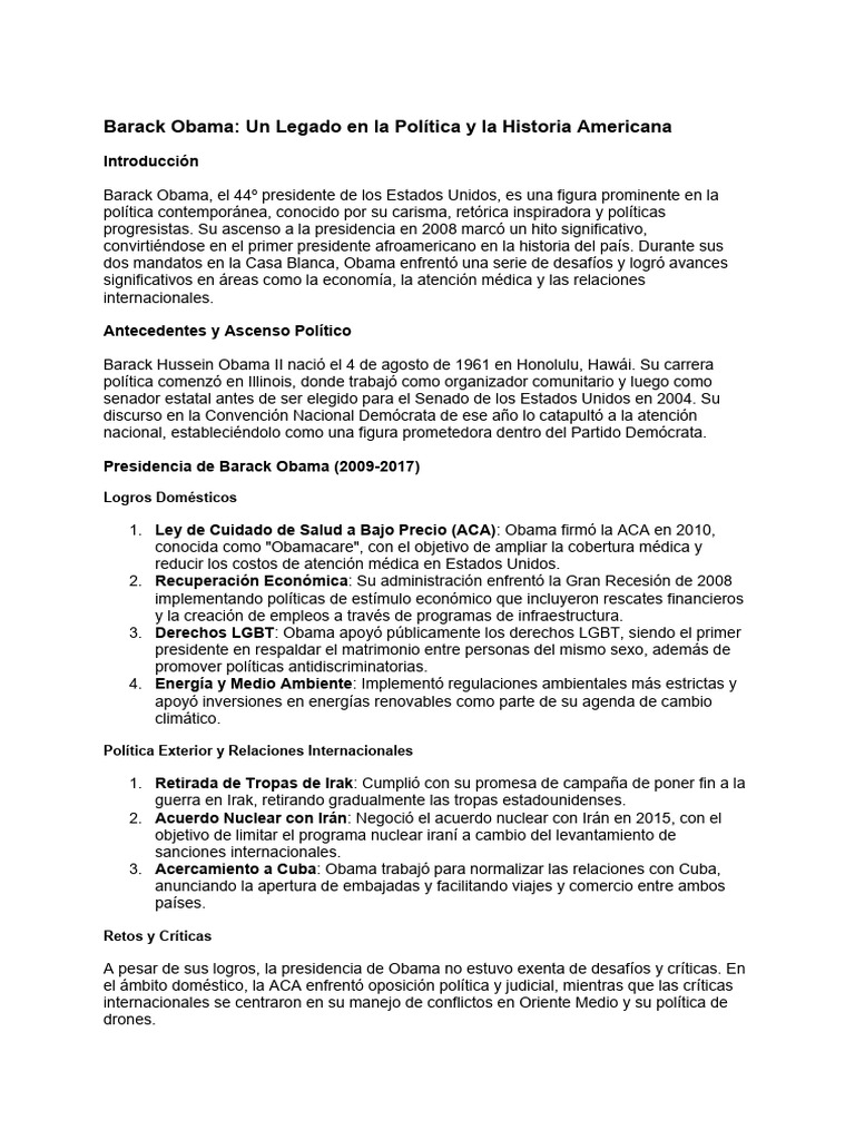 Legado de Barack Obama en EE.UU. | PDF | Barack Obama | Los Estados Unidos