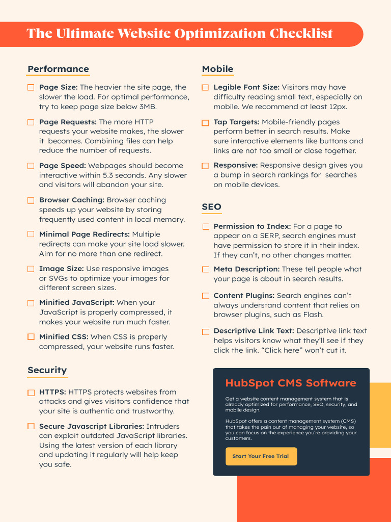 Compliance Checklist for Website Optimization