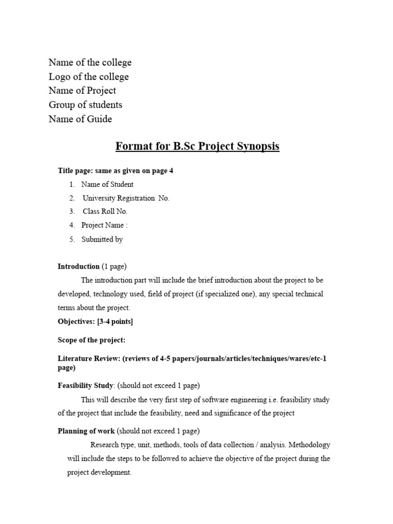 B.Sc Project Synopsis Guide | PDF | Art | Technology & Engineering