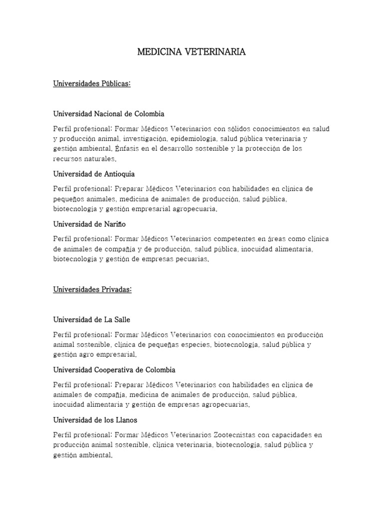 Carreras en Medicina Veterinaria en Colombia | PDF | Salud y bienestar ...
