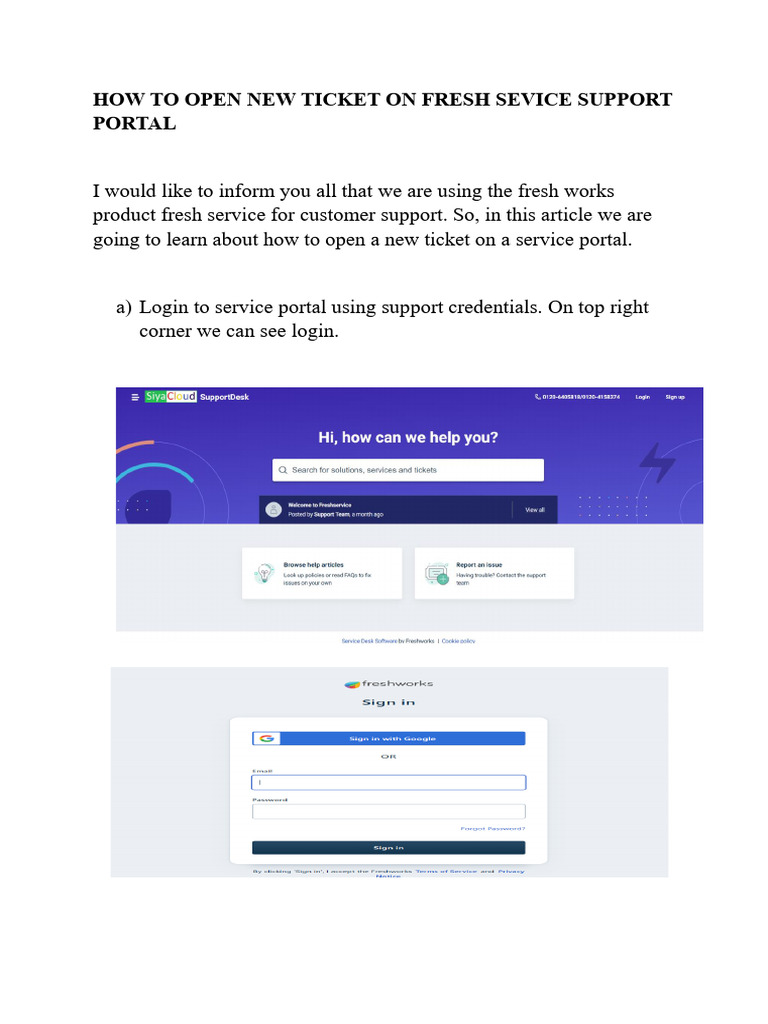 Fresh Service Ticket Open Guide | PDF | Login | Cyberspace