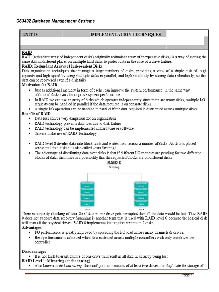 RAID Techniques in DBMS for CS3492 | PDF | Database Index | Hard Disk Drive