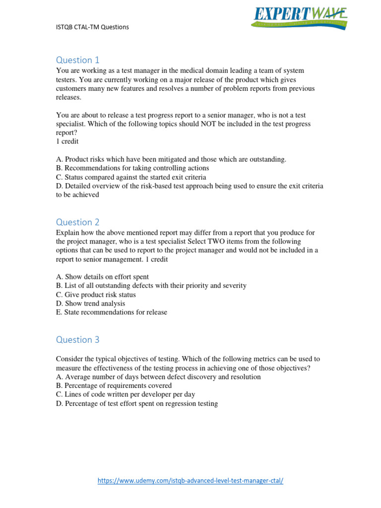 ISTQB CTAL TM Sample Questions PDF Software Testing Software Quality ISTQB CTAL TM Sample Questions PDF Software Testing Software Quality