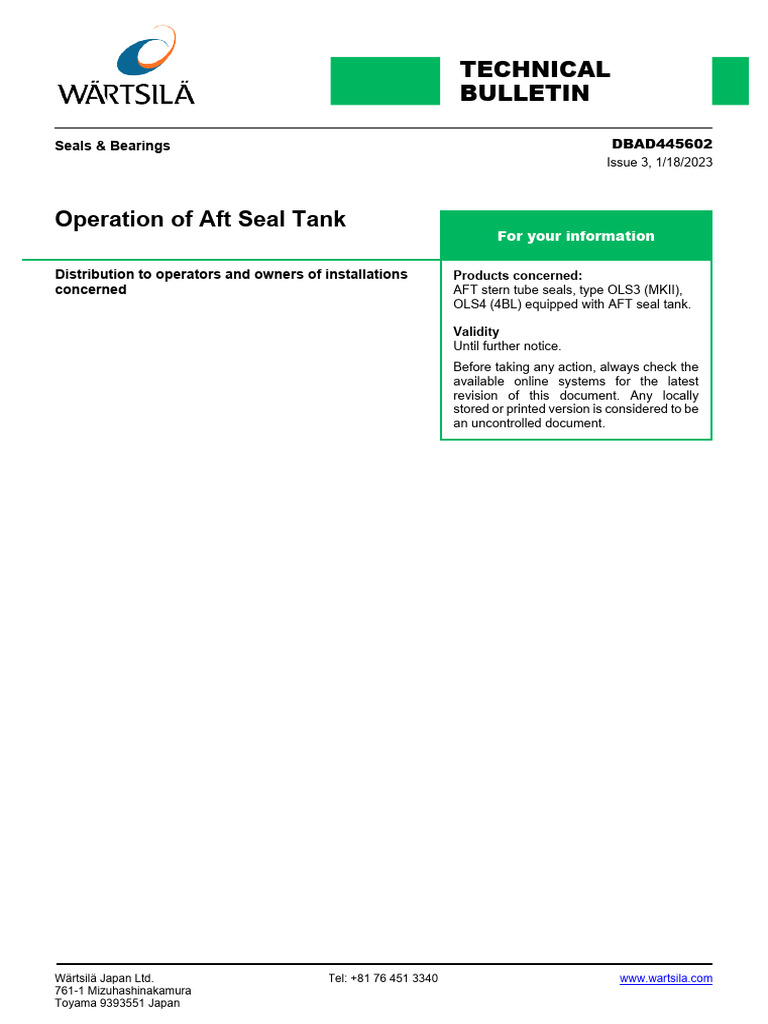 AFT Seal Tank Operation Guide | PDF | Valve | Information