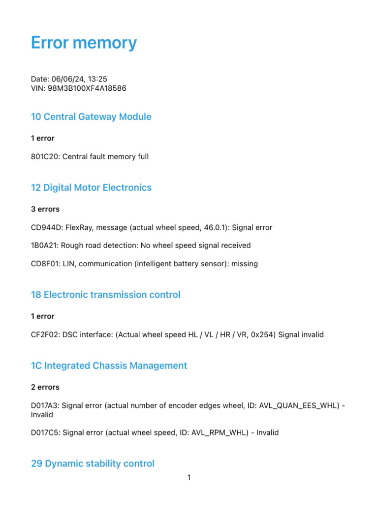 BMW Fault Codes and Error Summary | PDF