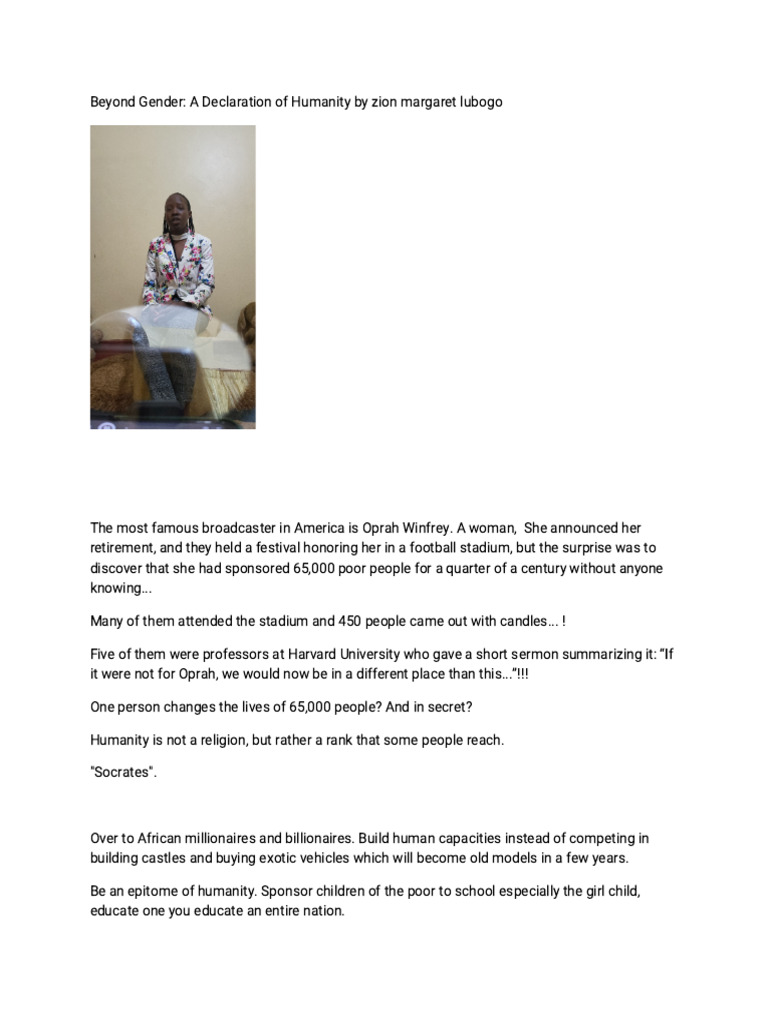 Beyond Gender: A Declaration of Humanity by Zion Margaret Lubogo | PDF ...
