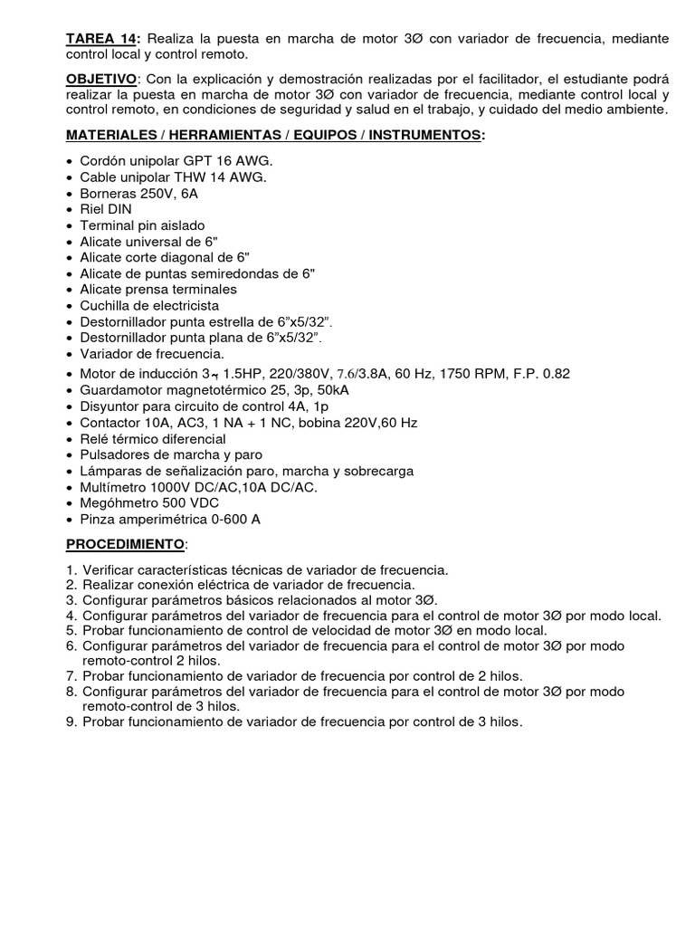 Taller 14n Variador Frecuencia Local Remoto | PDF | Terminal de ...