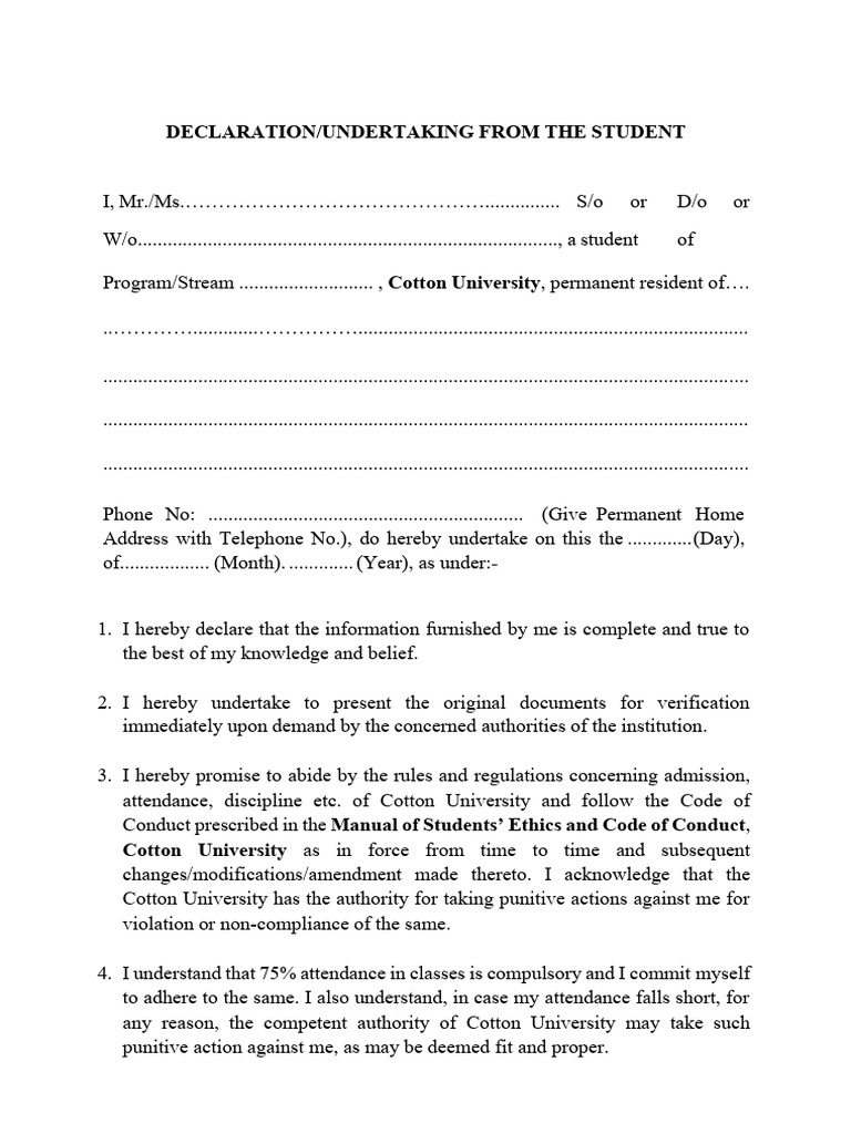 Student Undertaking Declaration Form | PDF | Justice | Crime & Violence