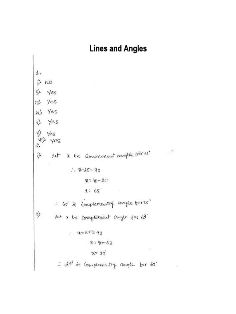 ML Aggarwal Maths Solutions Class 7 Chapter 10 Lines and Angles | PDF