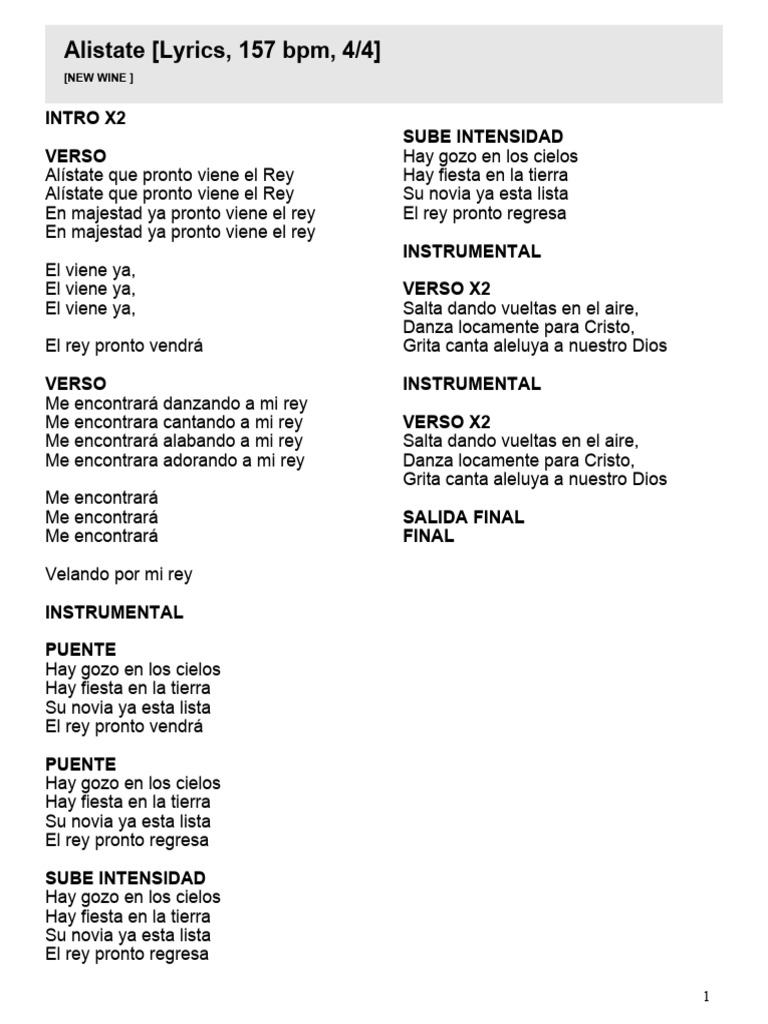 Alístate: Letra y Acordes de New Wine | PDF | Arte | Poesía