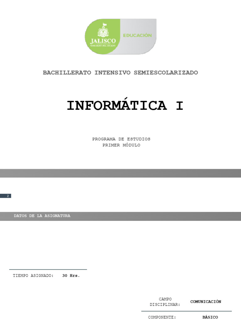 Programa de Estudios Informática I Bachillerato | PDF | Evaluación ...