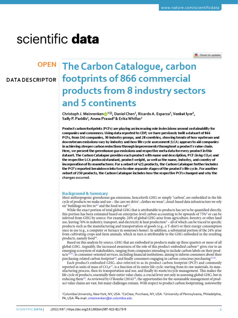 Carbon Footprints of 866 Products | PDF | Life Cycle Assessment ...