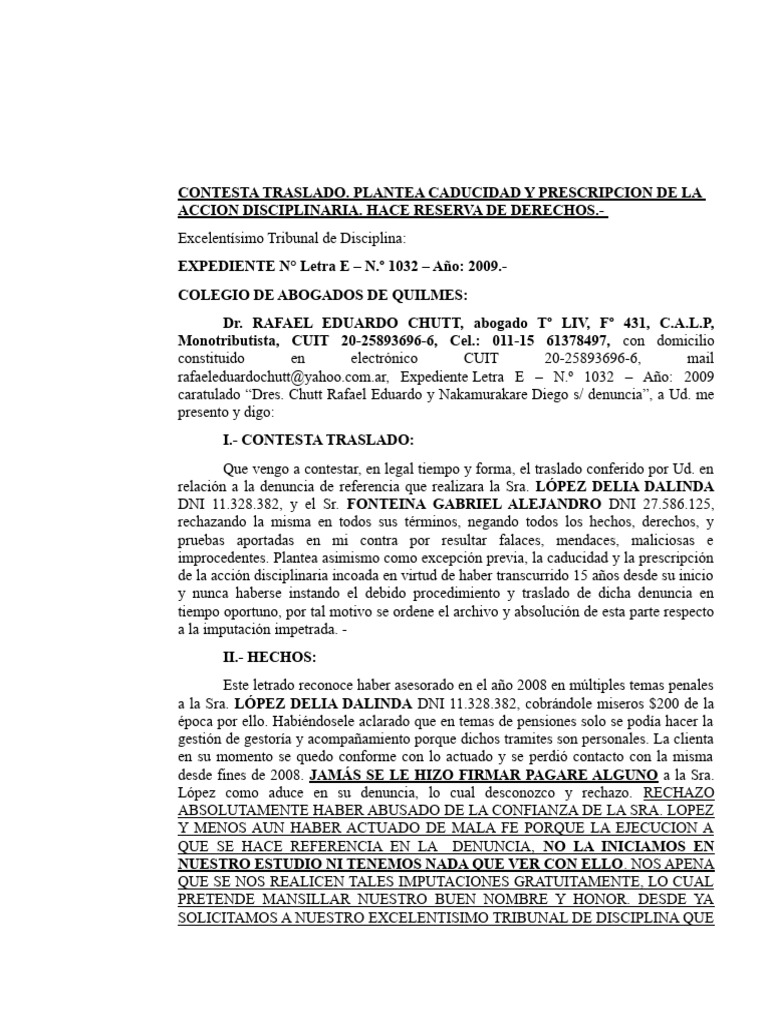 Contesta Traslado Colproba | PDF | Estatuto de limitaciones | Abogado