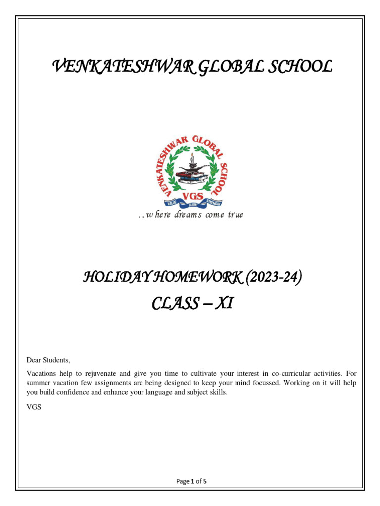Class XI Holiday Homework | PDF