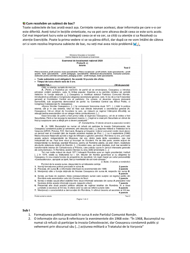 Rezolvare Sub Bac | PDF