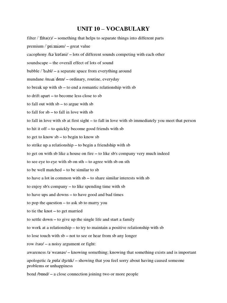 Unit 10 Vocabulary | PDF | Language Arts &amp; Discipline