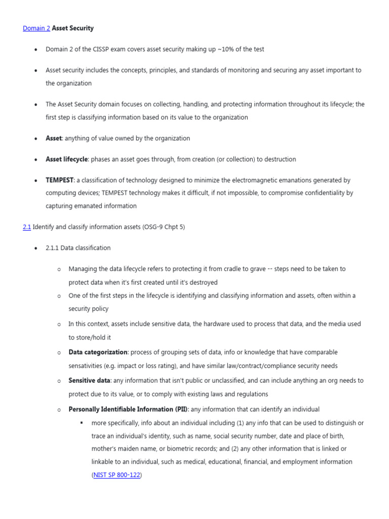 ISC2 CISSP Domain-2 Study Notes | PDF | Information Security | Backup