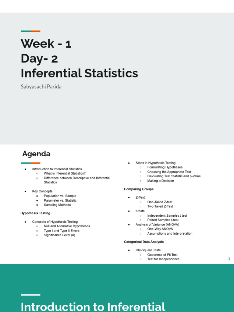 Week 1 day 2 inferential statistics pdf statistics p value
